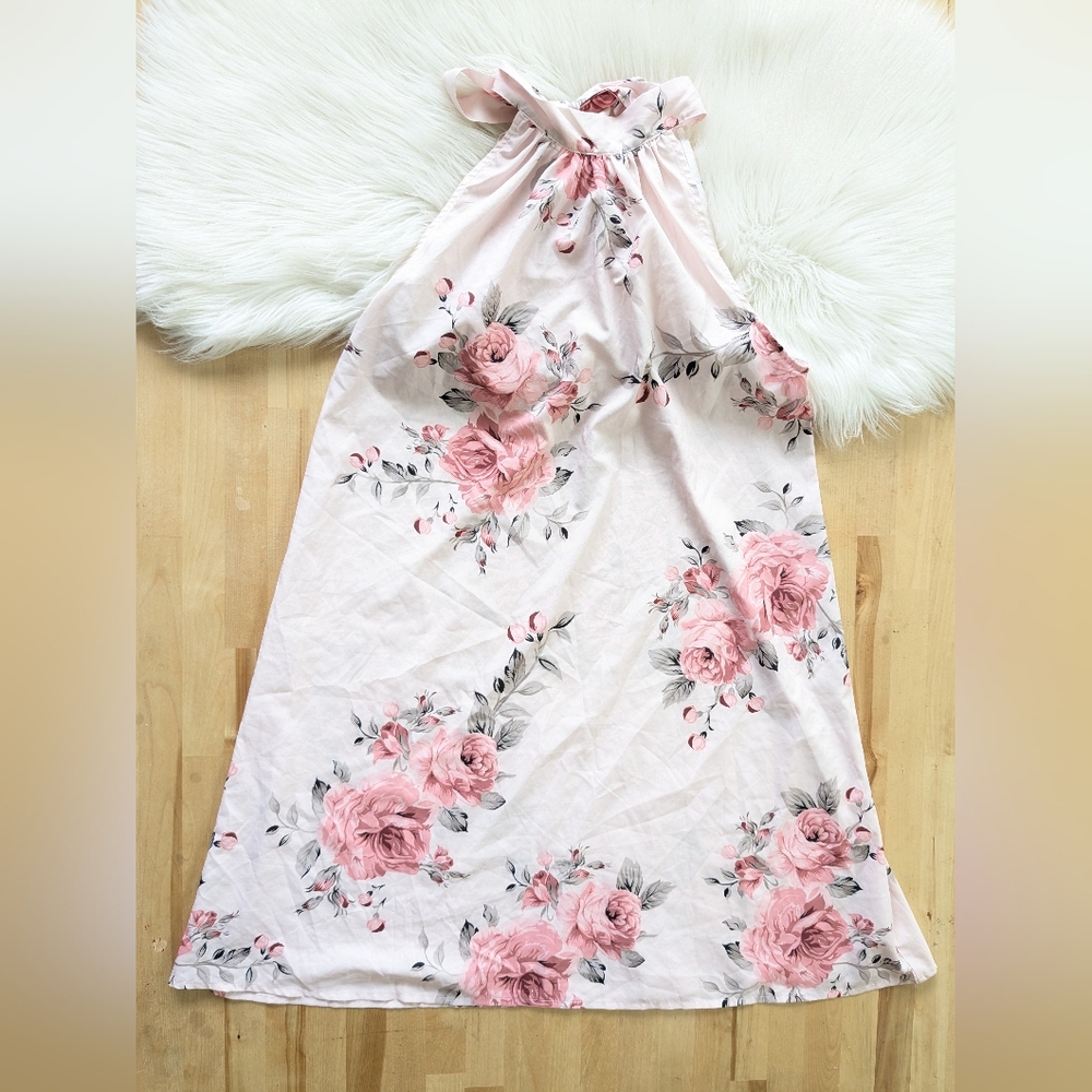 Women's Feminine Silky Floral Pink Dress